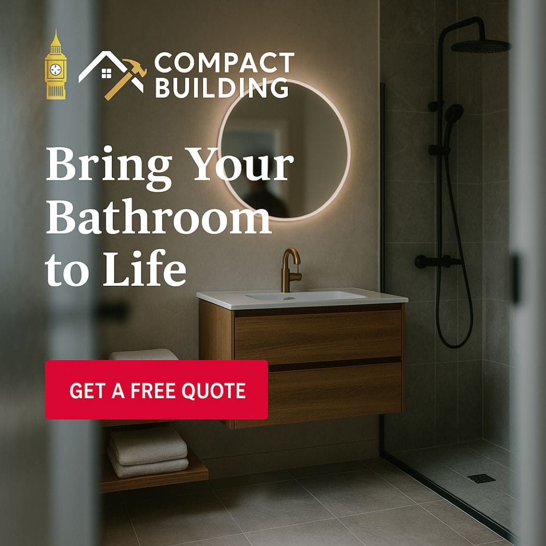 An ai photo of an advert for bathroom refurbishment services by compact building