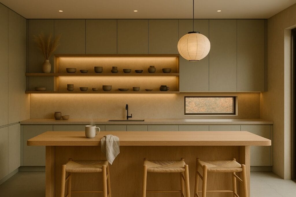 an ai image of a janpandi kitchen with breakfast bar