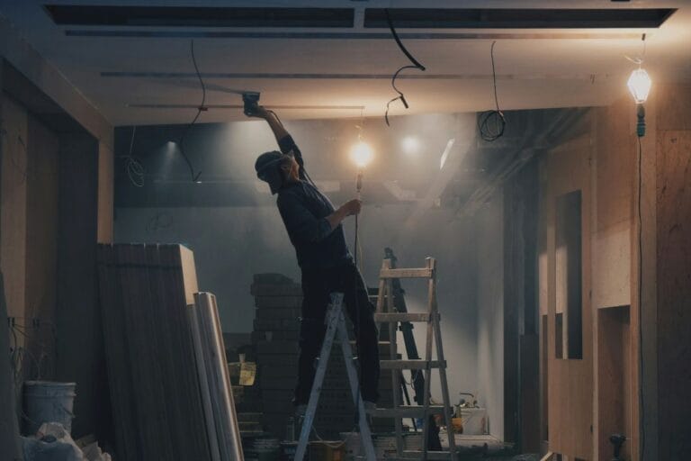 Builder working on home extension