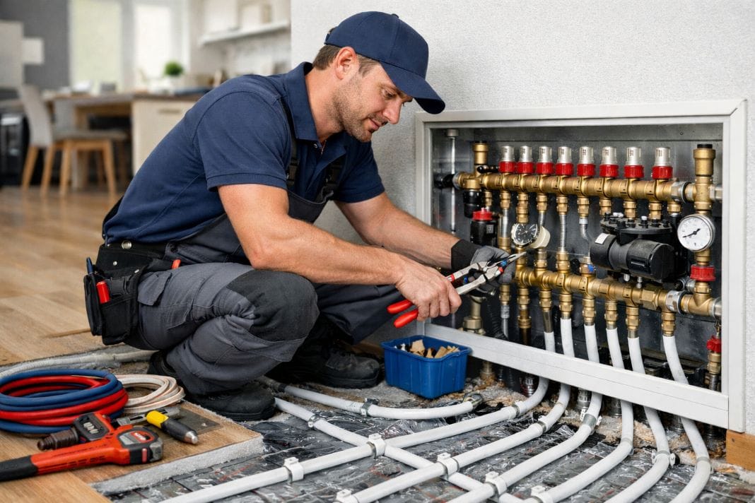 Expert repairing water-based underfloor heating - Illustrative Image