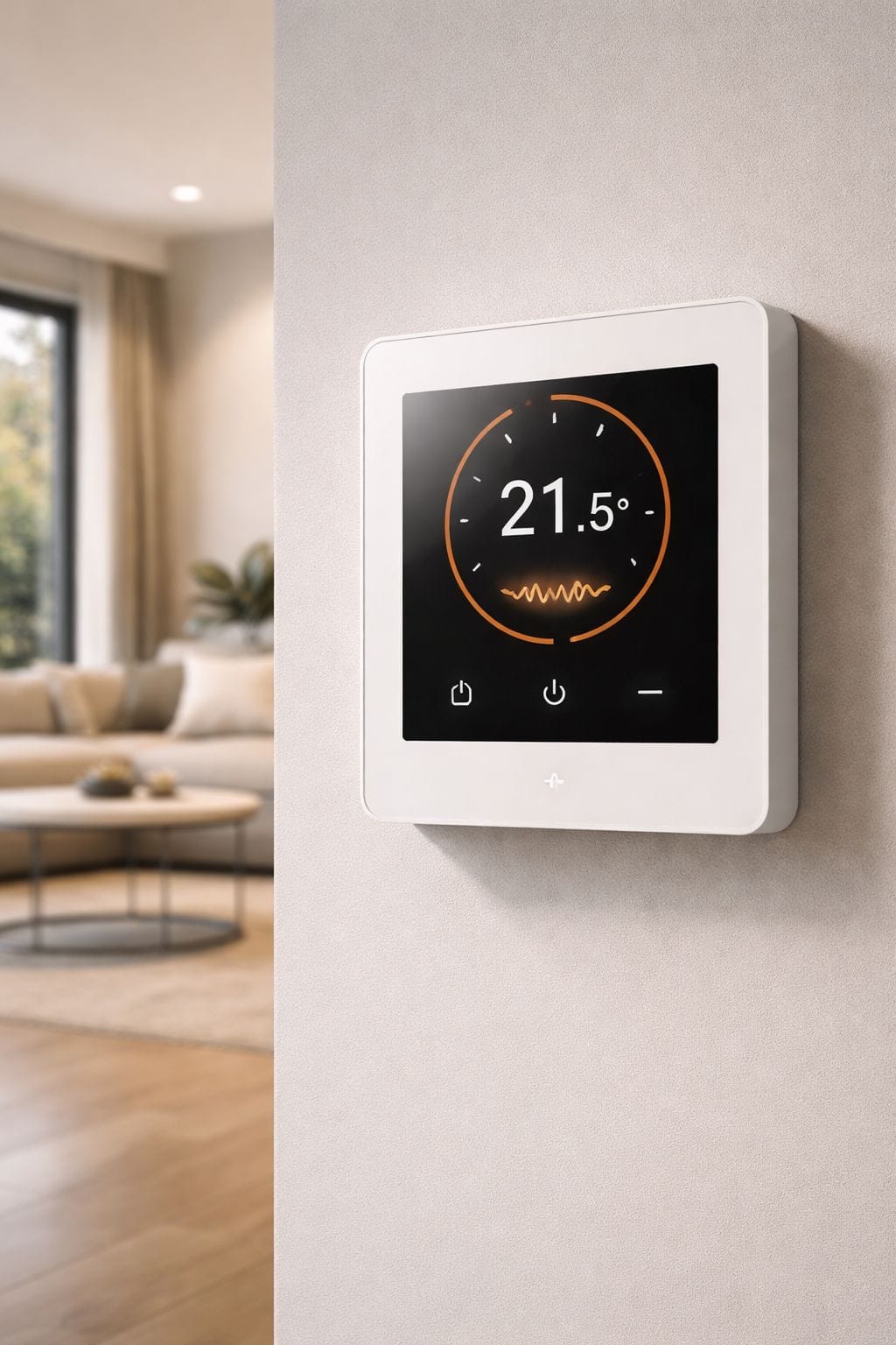 AI image of wall-mounted smart thermostat controlling underfloor heating
