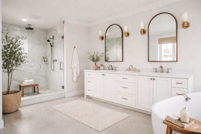 an illustrative image of a clutter-free bathroom completed renovation