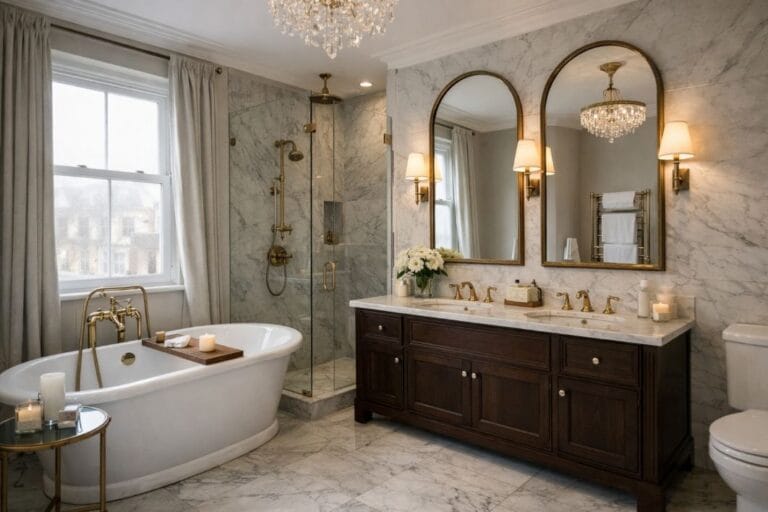 an illustrative image of of a completed London bathroom, luxury decor