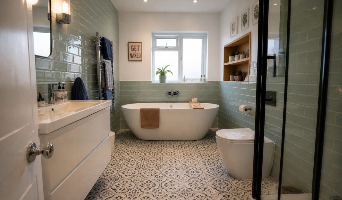 Family bathroom Hertfordshire freestanding bath tiles - Illustrative Image