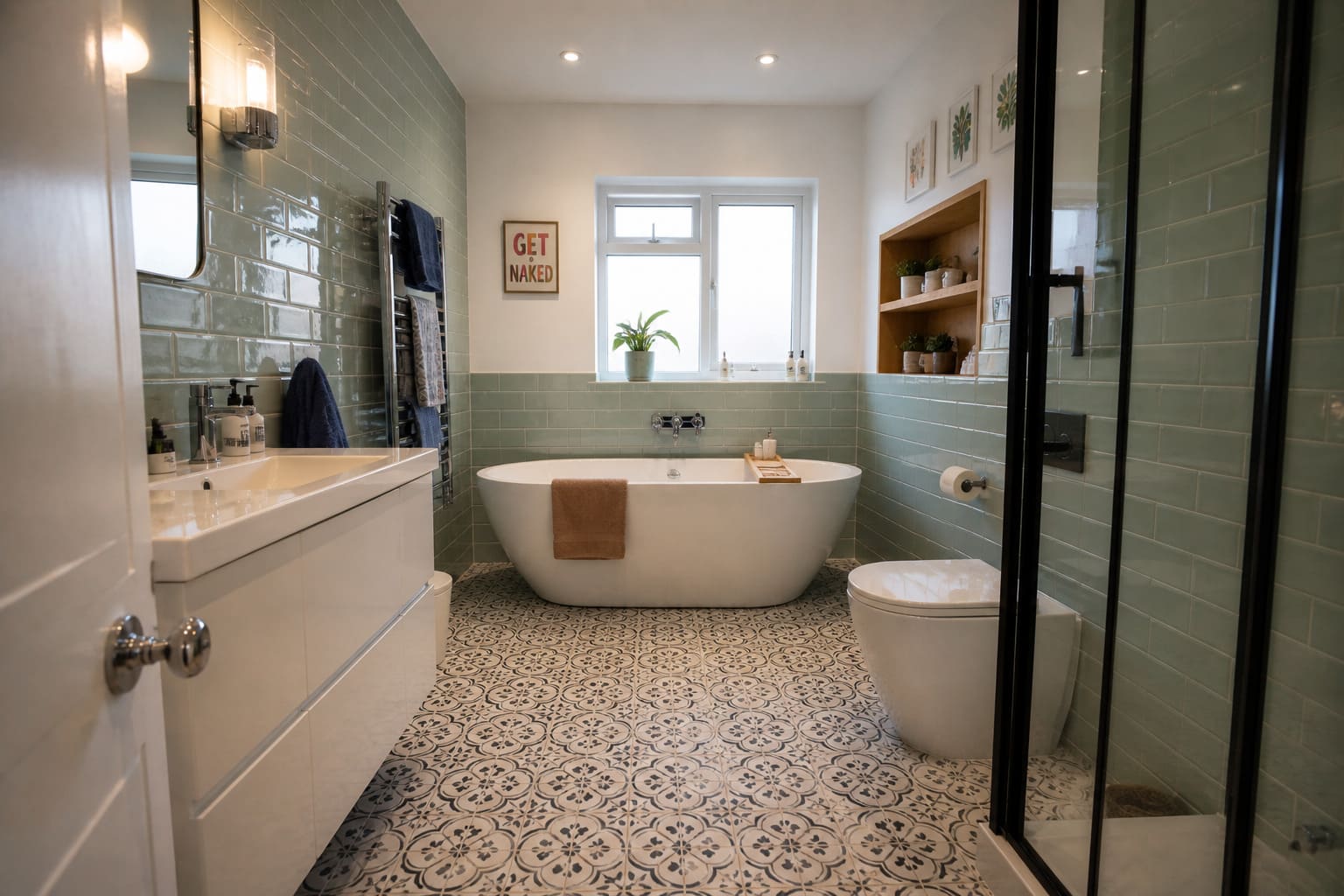 Family bathroom Hertfordshire freestanding bath tiles - Illustrative Image