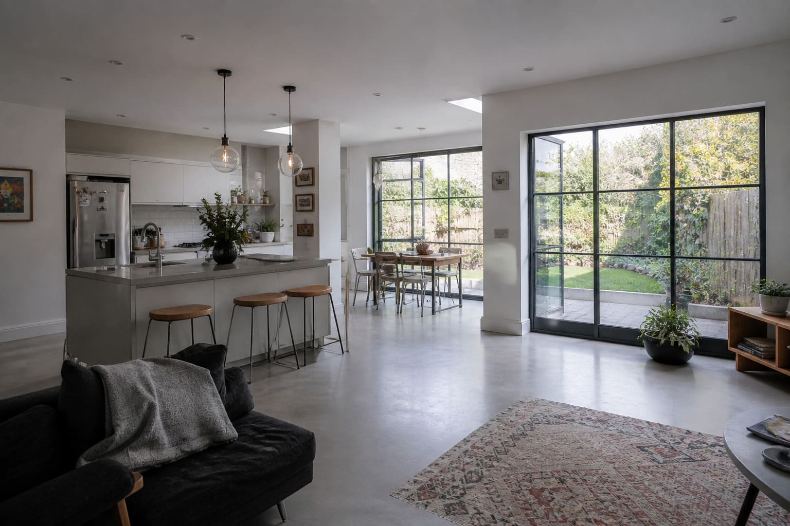 Home extension W London open plan living garden view natural light – Illustrative Image