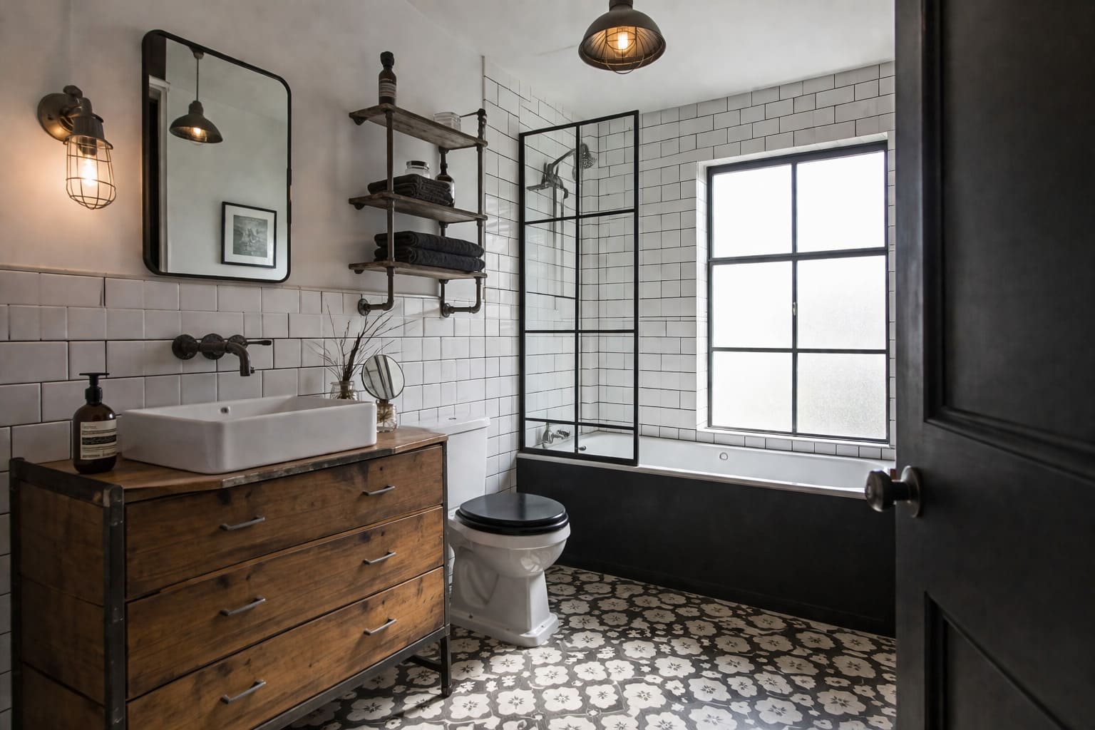 Industrial bathroom NW London black metal shower sink - Illustrative Image