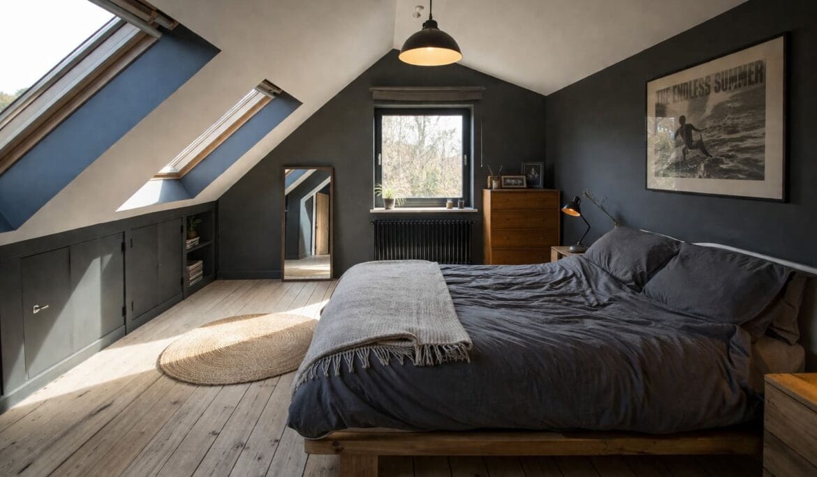 Loft conversion NW London exposed beams open layout - Illustrative Image