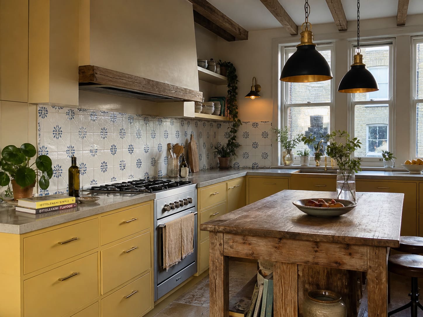 Mediterranean kitchen Bedfordshire yellow cabinets - Illustrative Image