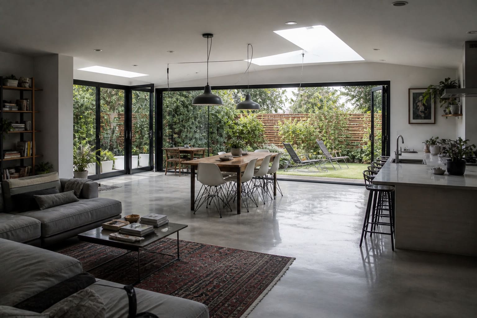 Open plan home extension NW London glass doors garden view - Illustrative Image