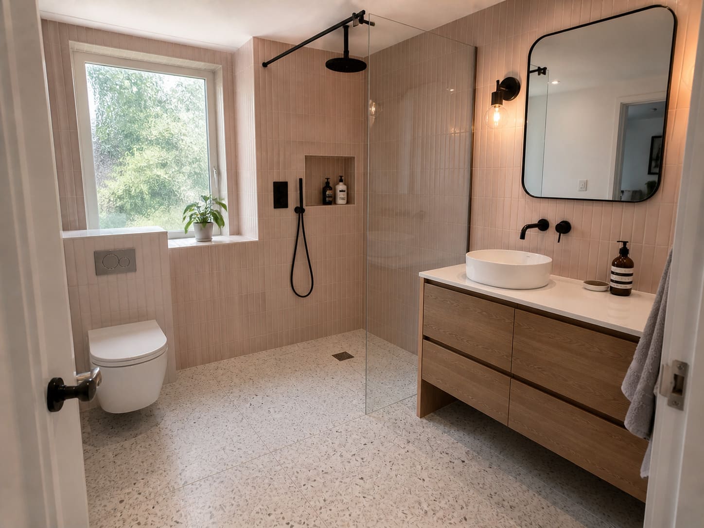 Wet room NW London black fixtures glass partition - Illustrative Image