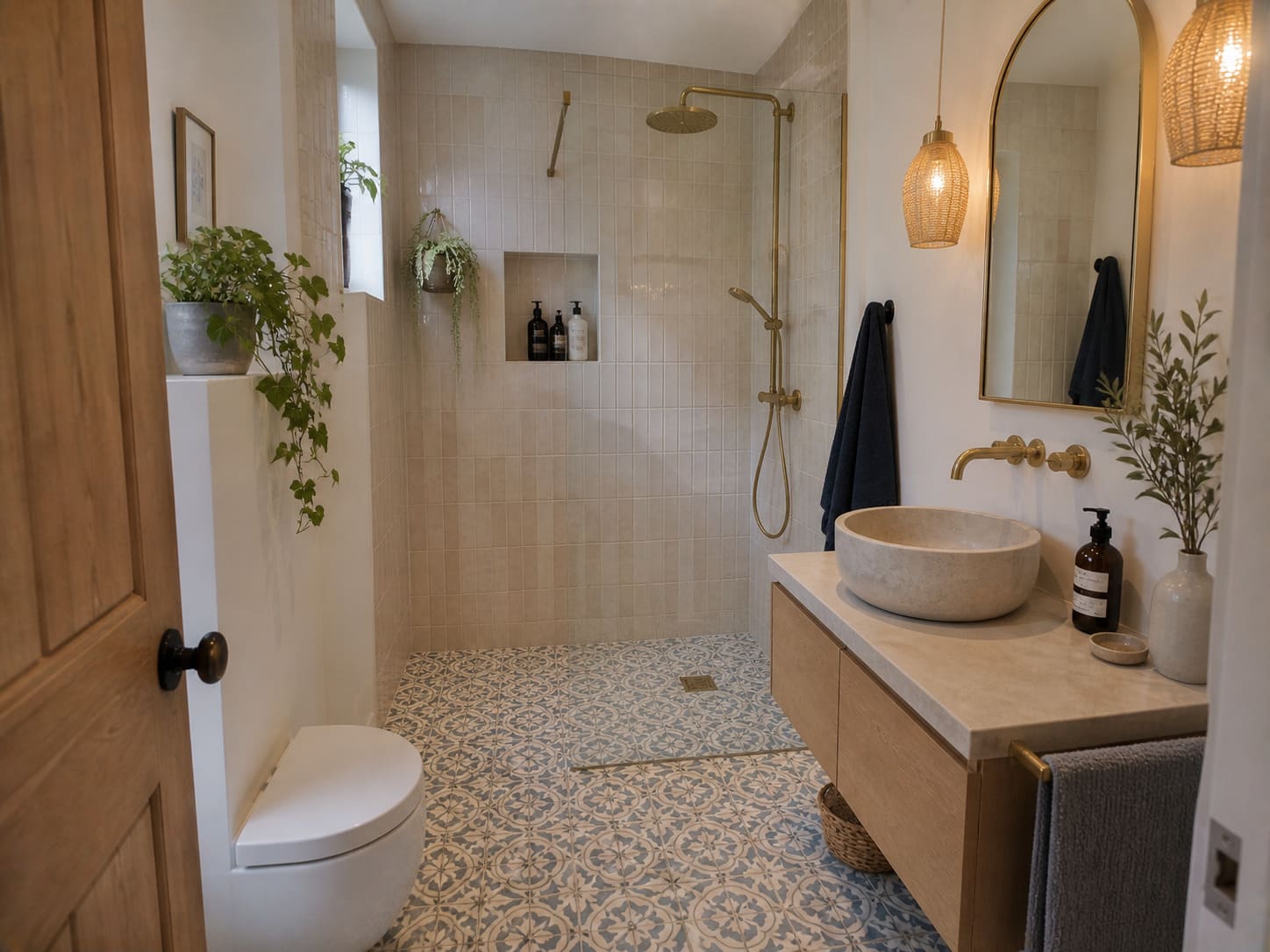 Wet room NW London glass partition gold fixtures - Illustrative Image