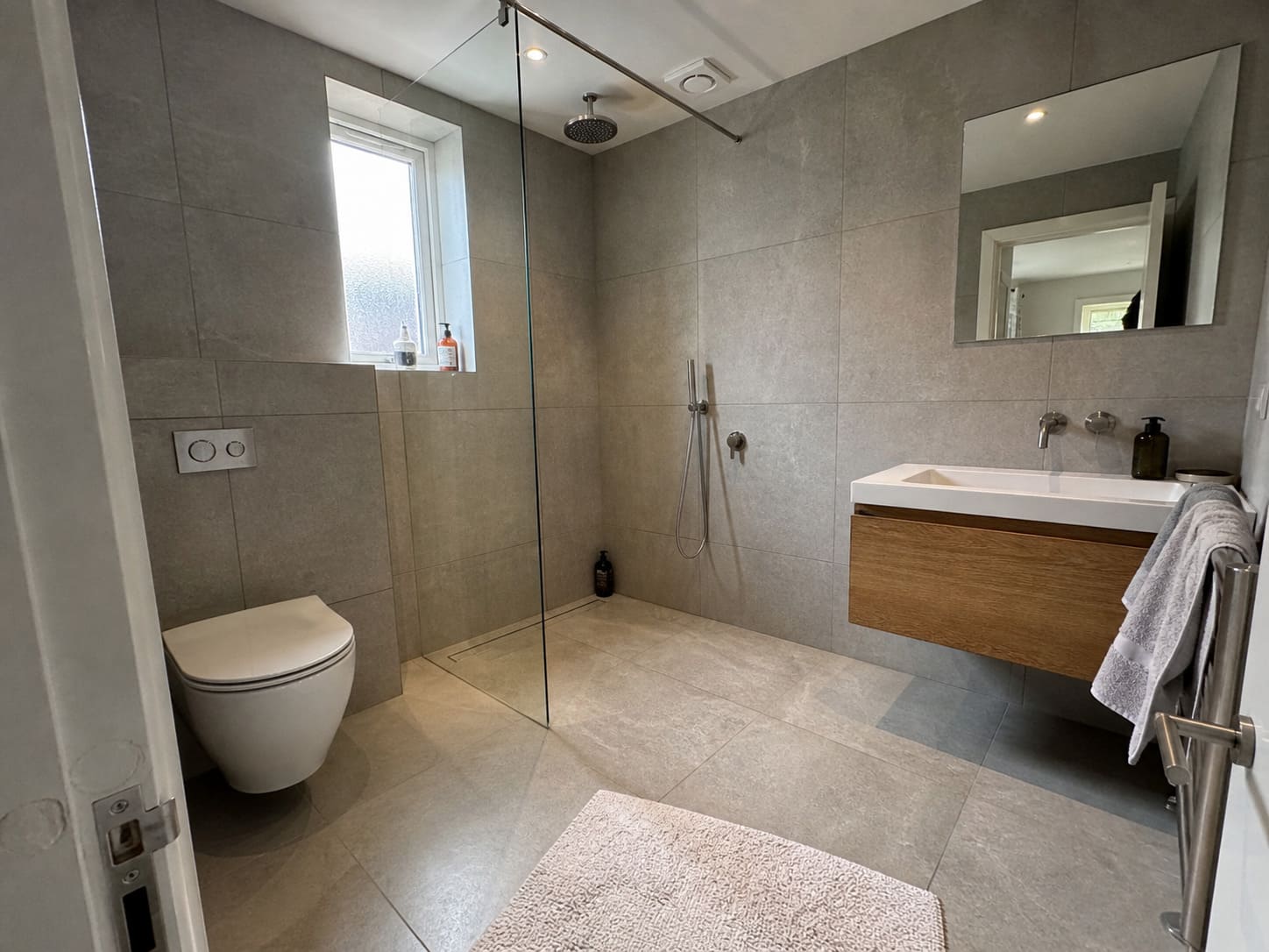 Wet Room W London grey tiles glass partition - Illustrative Image